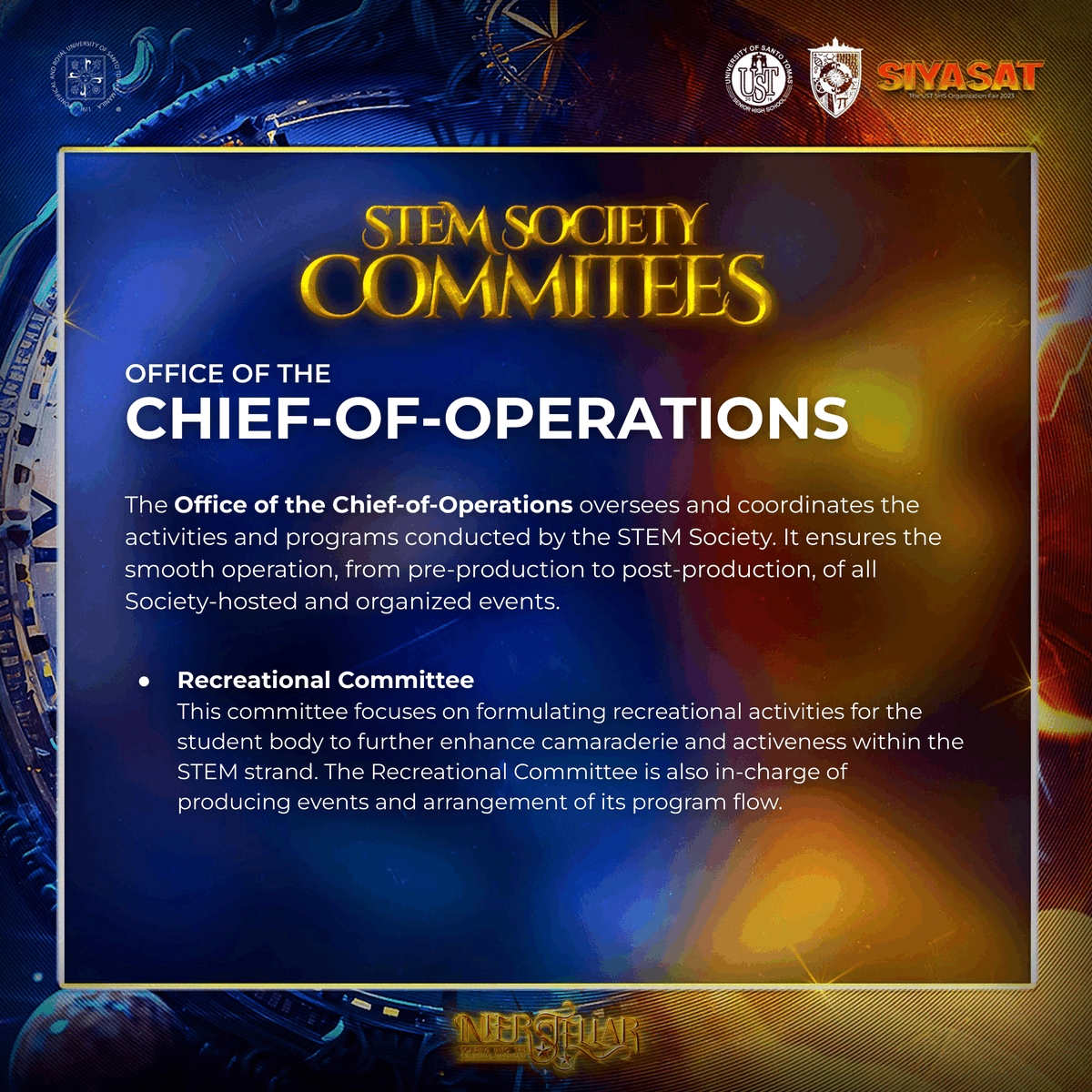 ustshsstemsoc's tweet photo. π« NEW: Office of the Chief-of-Operations
@operationssoc
#QuestIntoInterstellar
#WanderingAmongTheStars https://t.co/pdx77ONsdk