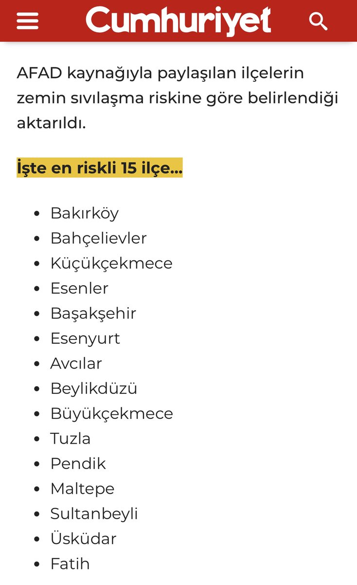 İstanbul da en riskli ilçeler belirlenmiş.. ah Allah korusun 😞