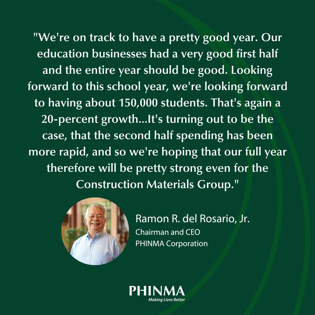PHINMAofficial's tweet photo. PHINMA Chairman and CEO Ramon R. del Rosario, Jr. has said the PHINMA Group is "on track to have a pretty good year." In an interview with ANC, he said both PHINMA Education and PHINMA Construction Materials Group are expected to grow in the second half of 2023 #MakingLivesBetter https://t.co/2aVQNgJ7Rx