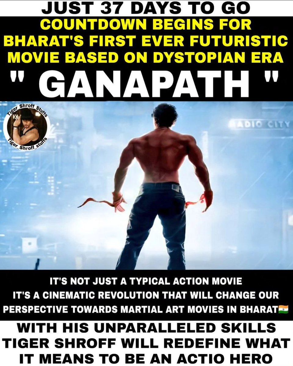 FIRST DYSTOPIAN FUTURE MOVIE OF INDIAN CINEMA 🤯💥

37 DAYS TO GO FOR #GanapathPart1 BOX OFFICE RAMPAGE !! 

#GanapathOn20thOctober #Ganapath #TigerShroff #AmitabhBachchan #KritiSanon