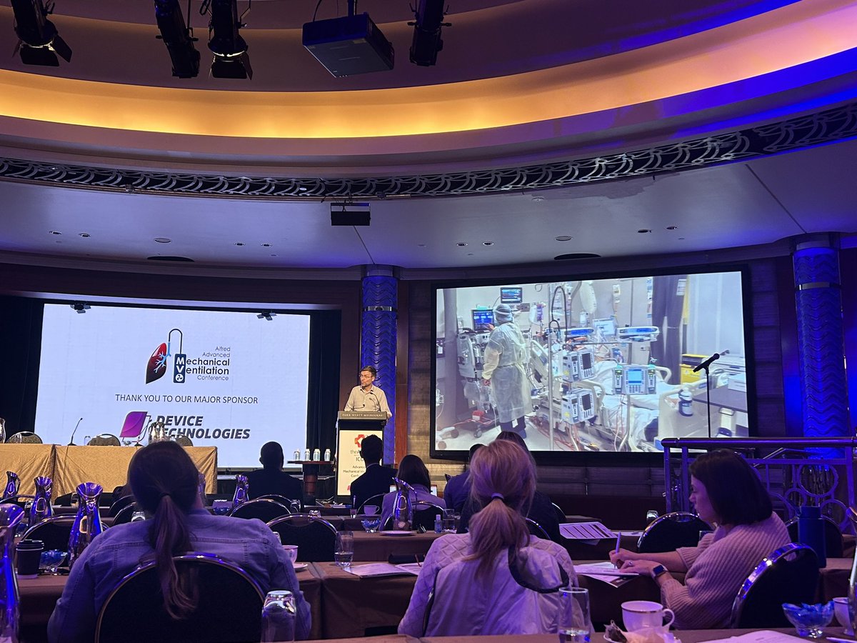 CharissaZaga's tweet photo. A/Prof Stephen Warrillow gave an excellent talk at #AAMVC on the importance of the #ICU #team in delivering quality care, probably more important than technology, devices.. @Austin_Health https://t.co/25F3euSJtN
