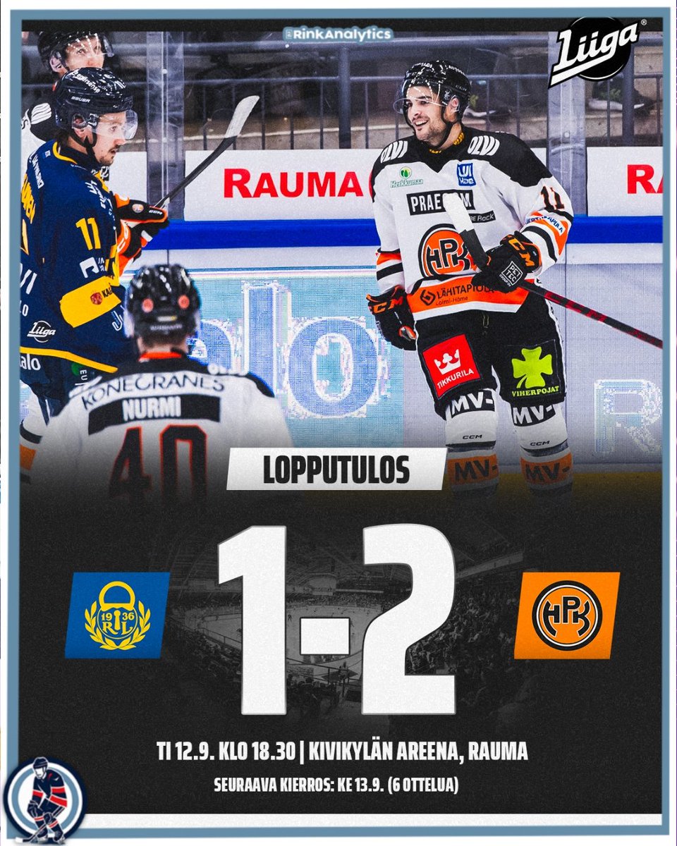 KHL_Esp's tweet photo. 😄🍻 Primer partido en esta nueva temporada de la #Liiga 🇫🇮 y victoria para #HPK Hämeenlinna🟠⚫ de visitante por 1-2 ante #Rauman Lukko🔵🟡.
📱Resúmen: https://t.co/AHDEQ6JKI4 https://t.co/zmBfd5sI5g