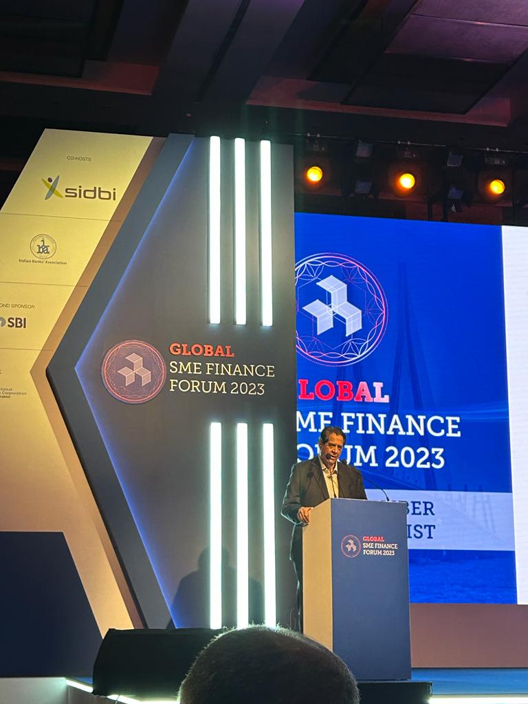 sidbiofficial's tweet photo. Mr. KV Kamath, Chairman, NaBFID delivered the keynote on the usage of #technology towards healthier #SMEs over the past few years.
#GSMEFF2023 #SMEFinance https://t.co/1VhlYAWZgF