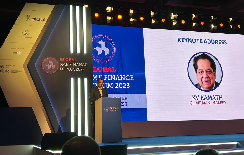 sidbiofficial's tweet photo. Mr. KV Kamath, Chairman, NaBFID delivered the keynote on the usage of #technology towards healthier #SMEs over the past few years.
#GSMEFF2023 #SMEFinance https://t.co/1VhlYAWZgF