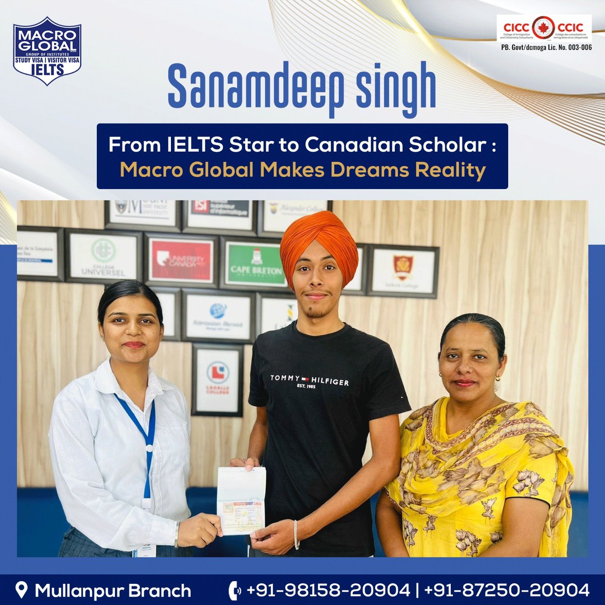 gurmilap27's tweet photo. Congrats! SANAMDEEP, our IELTS student, has achieved his dream of studying abroad after applying through Macro Global. He is heading to Alexander College to pursue his Associate of Science.
#Macroglobal #GurmilapSinghDalla #AlexanderCollege #AssociateofScience #CanadaStudyVisa https://t.co/iFeUQ0UxMQ