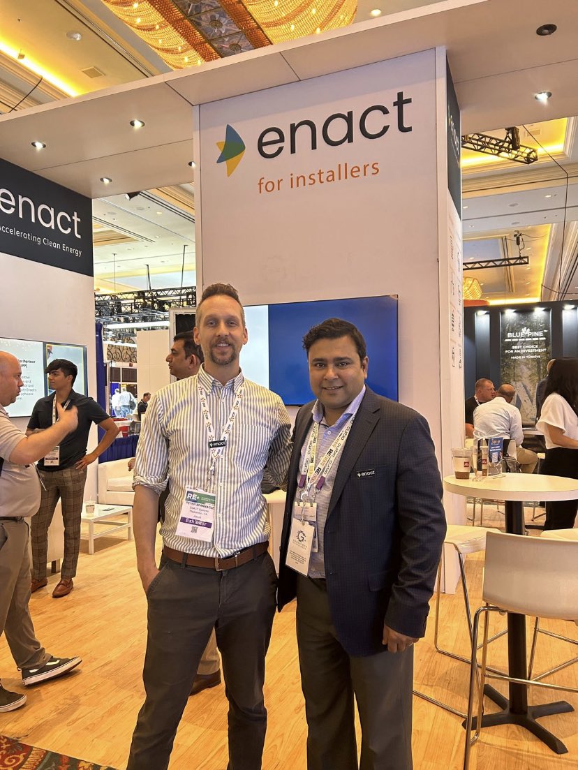 ENACTSOLAR's tweet image. First day at @REPlusEvents in Las Vegas, NV. Showcasing our latest version of the Enact platform, benfefits of the Enact Home app, and the launch of the Enact Parter Portal. 

Stop by booth #7415 to chat with the team!

#replus23 #solarandstorage #solarconference #renewableenergy