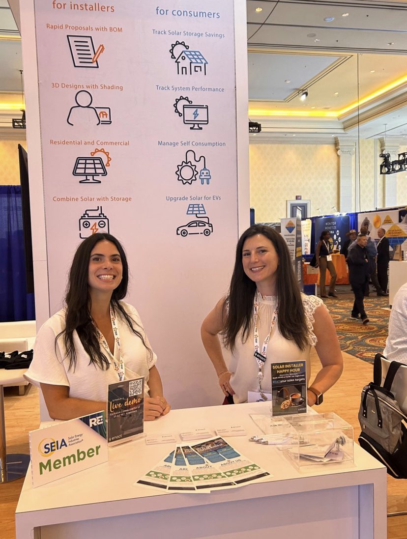 ENACTSOLAR's tweet image. First day at @REPlusEvents in Las Vegas, NV. Showcasing our latest version of the Enact platform, benfefits of the Enact Home app, and the launch of the Enact Parter Portal. 

Stop by booth #7415 to chat with the team!

#replus23 #solarandstorage #solarconference #renewableenergy