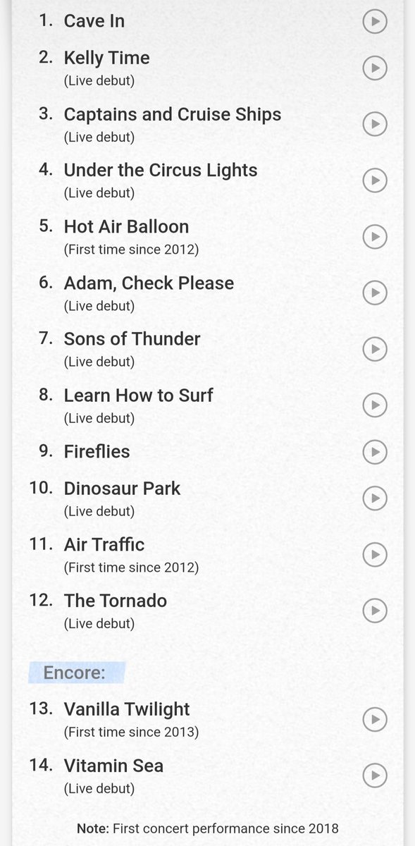owlcityph's tweet photo. The new @owlcity Coco Moon tour kicked-off today and here's the setlist! Note: This is Owl City's first concert since 2018! 

#owlcity #cocomoon https://t.co/hZArEmObgN