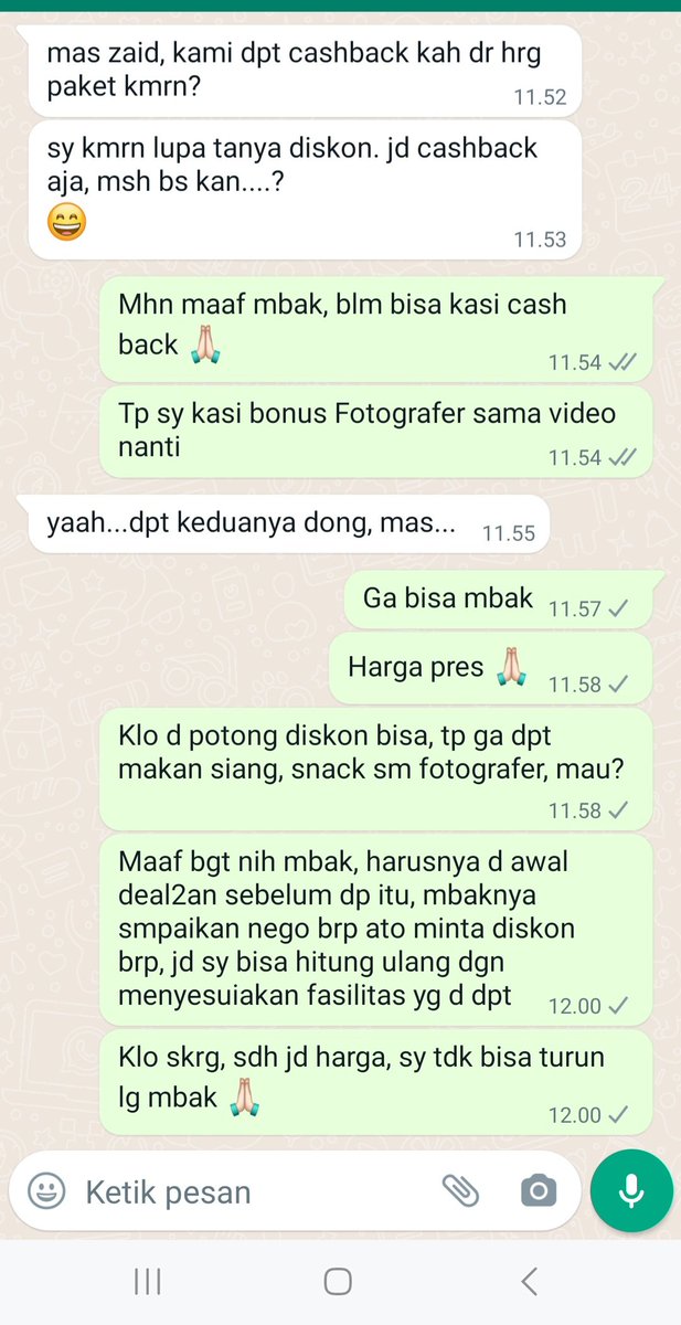 Kebiasaan buruk, sepertinya memang sdh di tanamkan sejak di Organisasi level kampus, hingga akhirnya nt klo sdh jd pejabat, prinsip ini juga digunakan. Sdh deal harga, mendekati hari H acara tanya cashback ato diskon. Wes Angel2 🤣🤣🤣