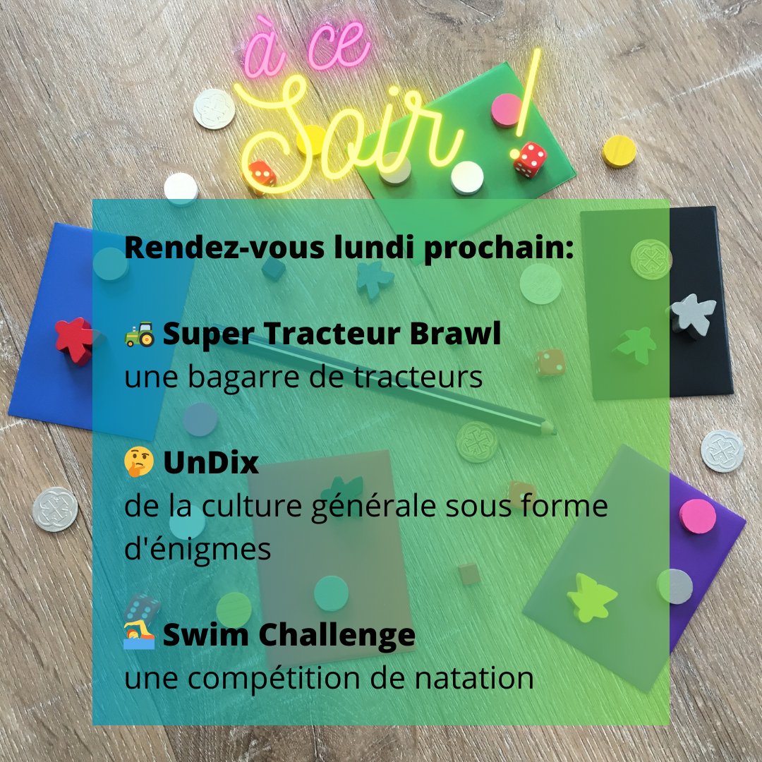 Kfeedesjeux's tweet photo. On vous donne rendez-vous ce soir pour le ProtoLabo avec:
🚜 Super Tracteur Brawl (bagarre de tracteurs)
🤔 UnDix (de la culture générale sous forme d'énigmes)
🏊 Swim Challenge (une compétition de natation)
#j2s #kfeedesjeux #prototypes #rencontre #grenoble #protolabo https://t.co/diDY9qoDa0