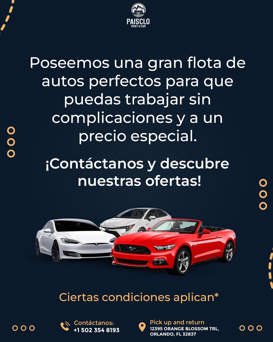 Paisclorentacar's tweet photo. ¿Deseas iniciar o ya te encuentras trabajando como Driver? Paisclo Rent a Car es tu fiel aliado 😎

Poseemos una gran flota de autos perfectos para que puedas trabajar sin complicaciones y a un precio especial. 😏

#CyYInvestmentsGroup #PaiscloRentACa https://t.co/eIpfExqUb6