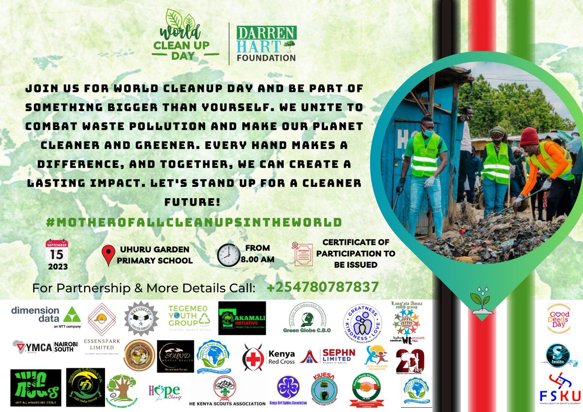 DarrenHartFDN's tweet photo. Historic cleanup &amp; tree planting. There will be Health Check Ups,Mental Health &amp; Counseling,
Entertainment.Certificates of participation. Only 2 Days remaining. Register: https://t.co/PNlMvLXzyU
#WorldCleanUpDay
#MotherOfAllCleanups
#MotherofallcleanupInTheWorld
#EnvironMental https://t.co/UeWAgA061m