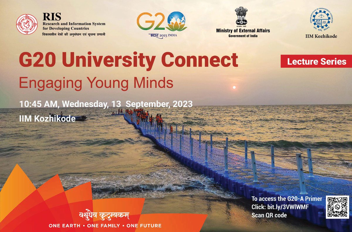 Fruitful deliberations at G20 University Connect IIM Kozhikode today, 10:45 AM started with Amb. J K Tripathi’s interactaction with Students @g20org @PMOIndia @amitabh_kant @HShringla @g20org @G20_bharat @MEAIndia @RIS_NewDelhi @Sachin_Chat @pdash76 #G20 #university_connect