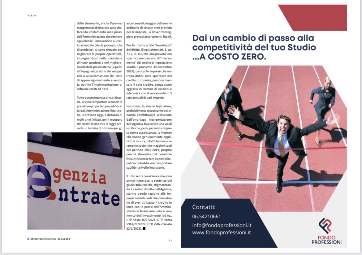 Il legittimo affidamento cede dinnanzi all’incertezza del diritto tributario italiano. E le imprese ne pagano il conto.
Quel pasticciaccio brutto dei crediti R&amp;S.
Con <a href="/sem_pietro/">Pietro Semeraro</a> su Libero Professionista RELOADED. <a href="/Confprofessioni/">Confprofessioni</a>
