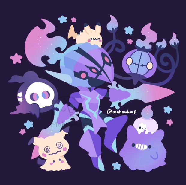 mimikyu pokemon (creature) no humans twitter username fire on head purple fire simple background  illustration images