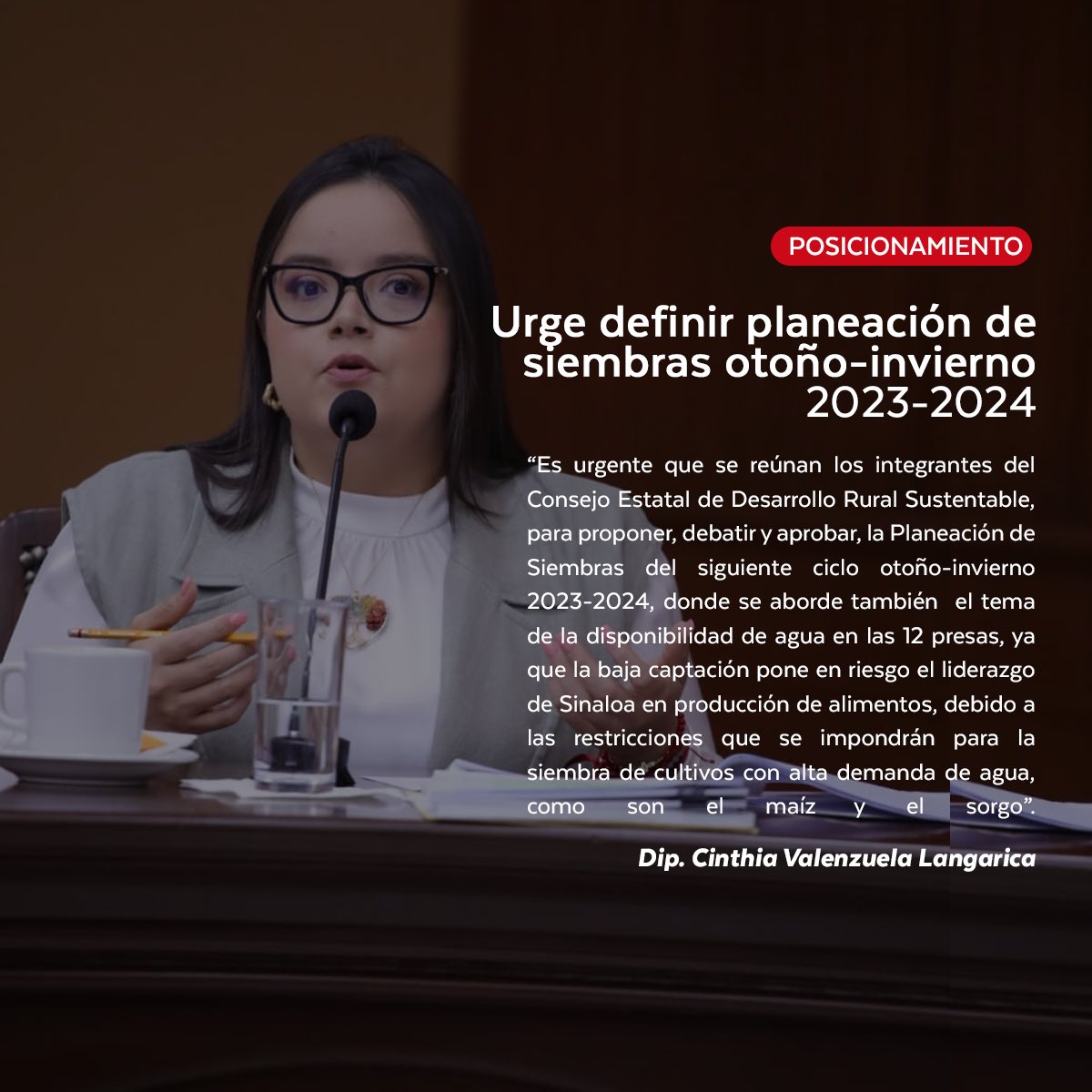 gpprisinaloa's tweet photo. #Posicionamiento
Urge definir planeación de siembras otoño-invierno 2023-2024. 

“Es urgente que se reúnan los integrantes del Consejo Estatal de Desarrollo Rural Sustentable, para proponer, debatir y aprobar. 

Dip. @CinthiaVL https://t.co/uD4Dm9HrJn