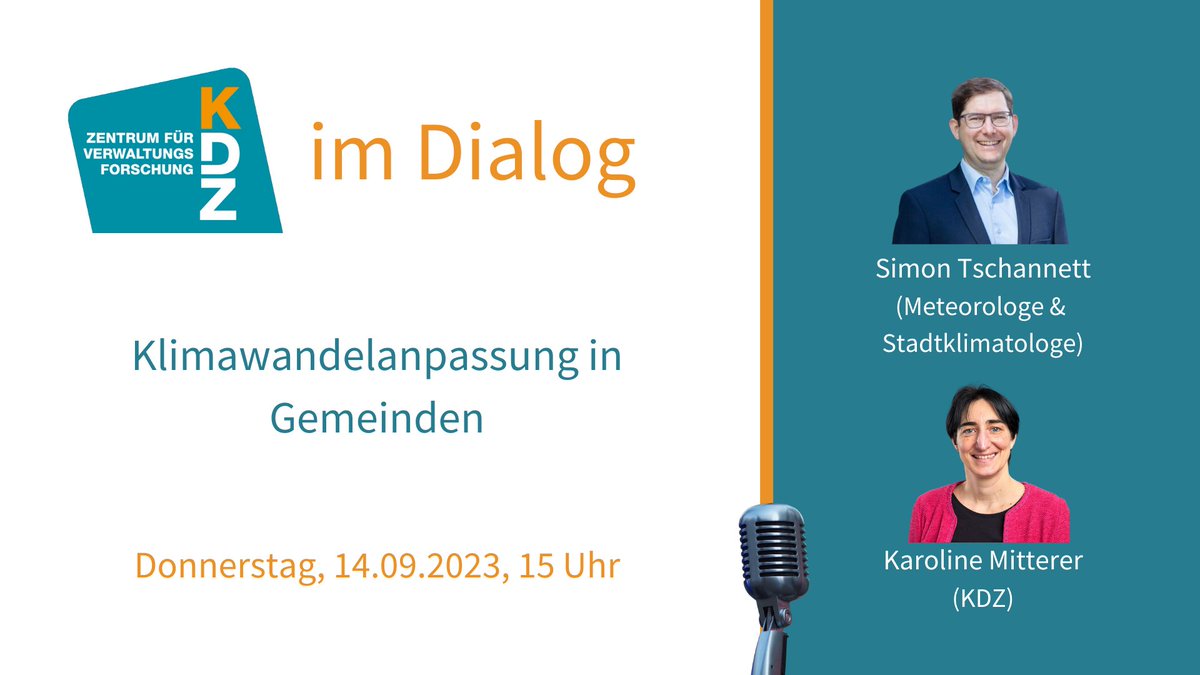 KDZ_Austria's tweet photo. 🆁🅴🅼🅸🅽🅳🅴🆁: #Klimawandelanpassung in Gemeinden
Morgen findet der nächste #KDZimDialog statt. KDZ-Expertin @KaroMitterer diskutiert mit @SimonTschannett (Meteorologe, Stadtklimatologe, Mitglied im Klimarat der Städte Linz & Wien) über Klimawandelanpassung in Gemeinden. /1 https://t.co/6FKvp5y95l