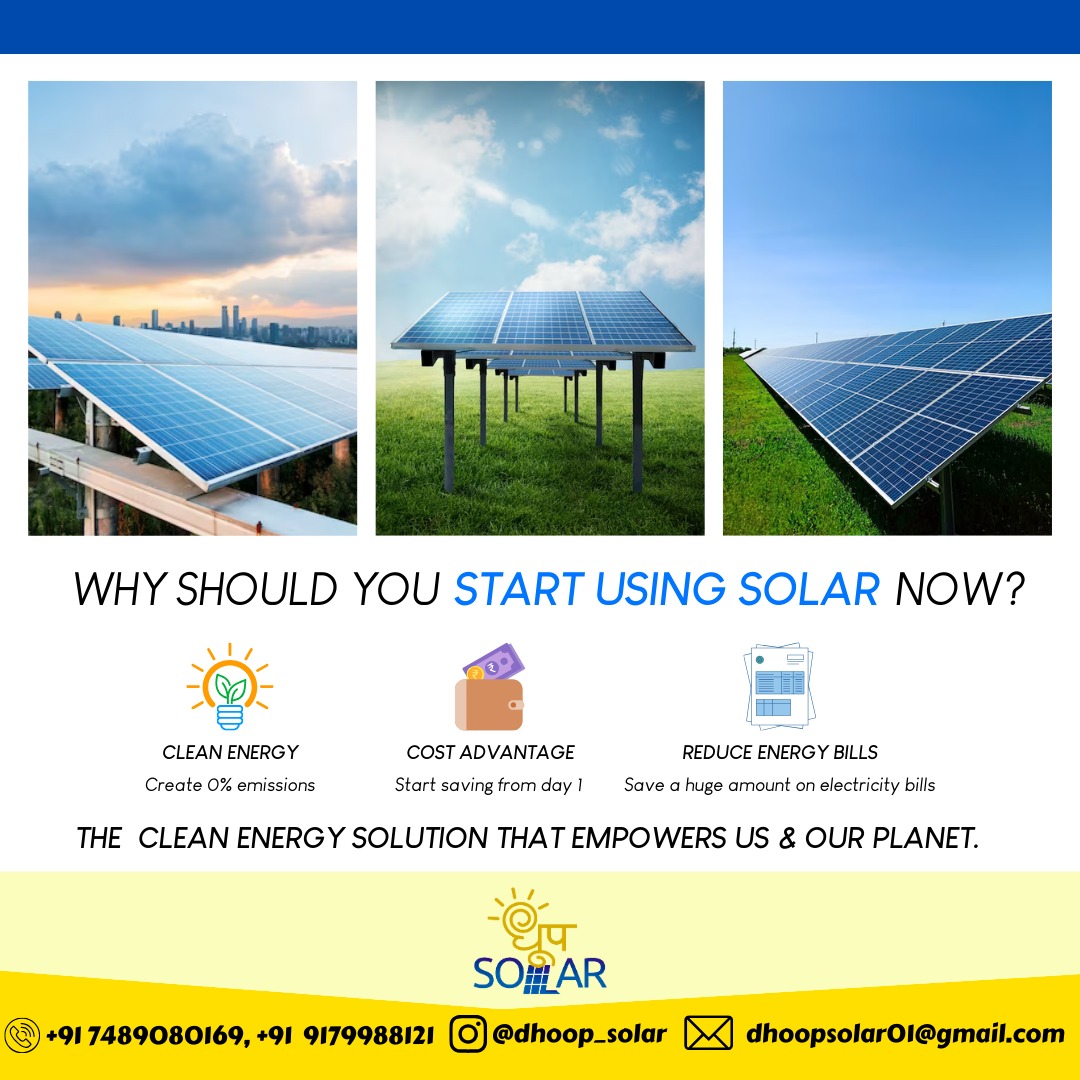 ☀️ Why wait? It's time to shine bright with solar power! 🔆✨ Here's why you should start using solar now

Contact Us : +91 74890 80169
Gmail :- dhoopsolar01@gmail.com

#SolarPower #SaveMoneyWithSolar #GoGreen #RenewableEnergy #ReliablePower #EnergyIndependence #SolarSwitch