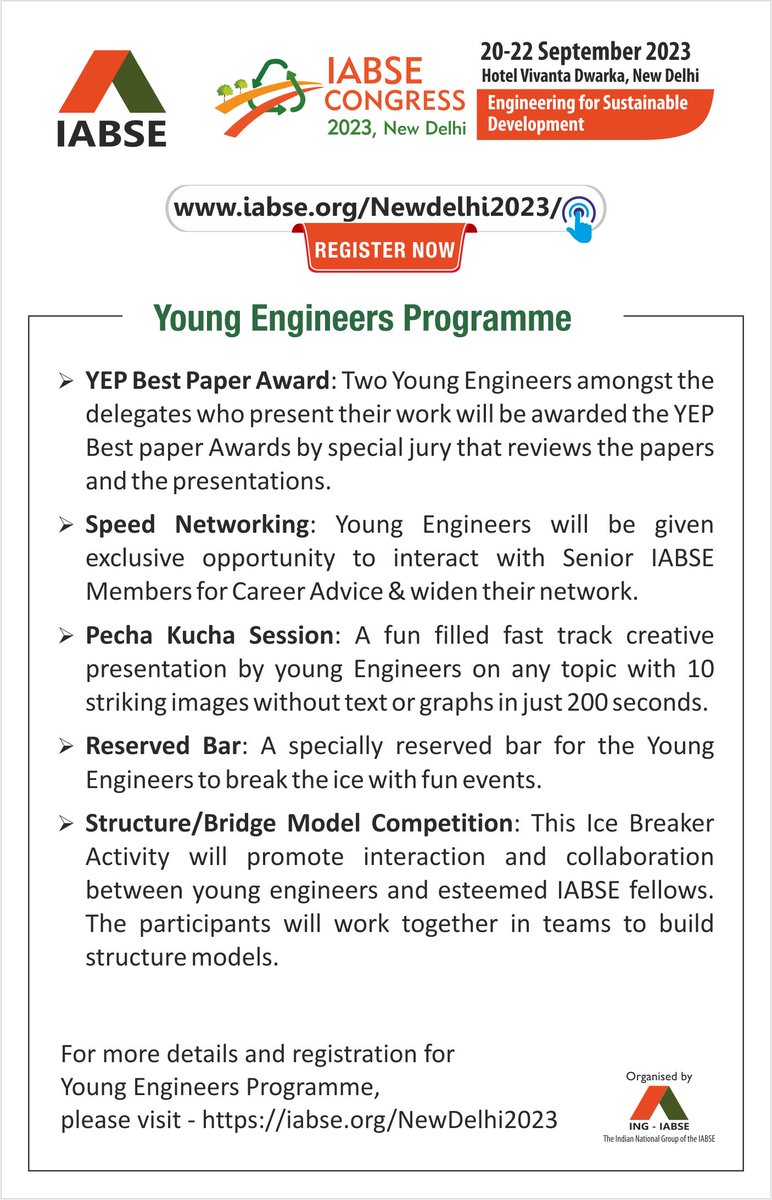 Check out the Special Activities organised for young engineers at the Congress New Delhi 2023! 👷‍♂️ 

1 week left before the Congress. Hurry and register now: docs.google.com/forms/d/e/1FAI…
