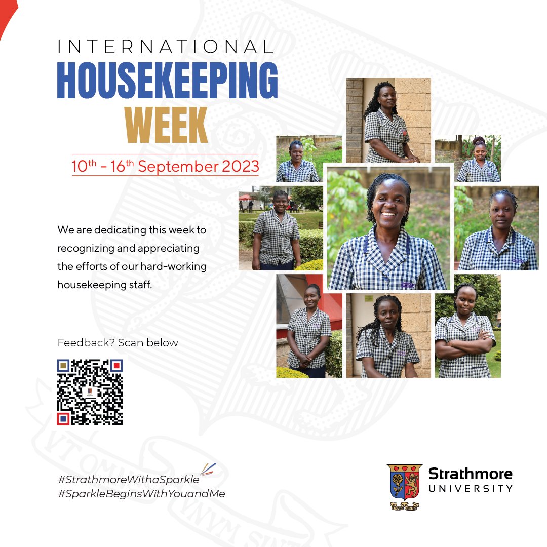 It's International Housekeeping Week, and we're celebrating the unsung heroes who keep Strathmore University spotless and welcoming. 🏡🌟
 
Thank you, amazing housekeeping team! 💥👏

#StrathmoreWithASparkle #AsanteniHouseKeepers