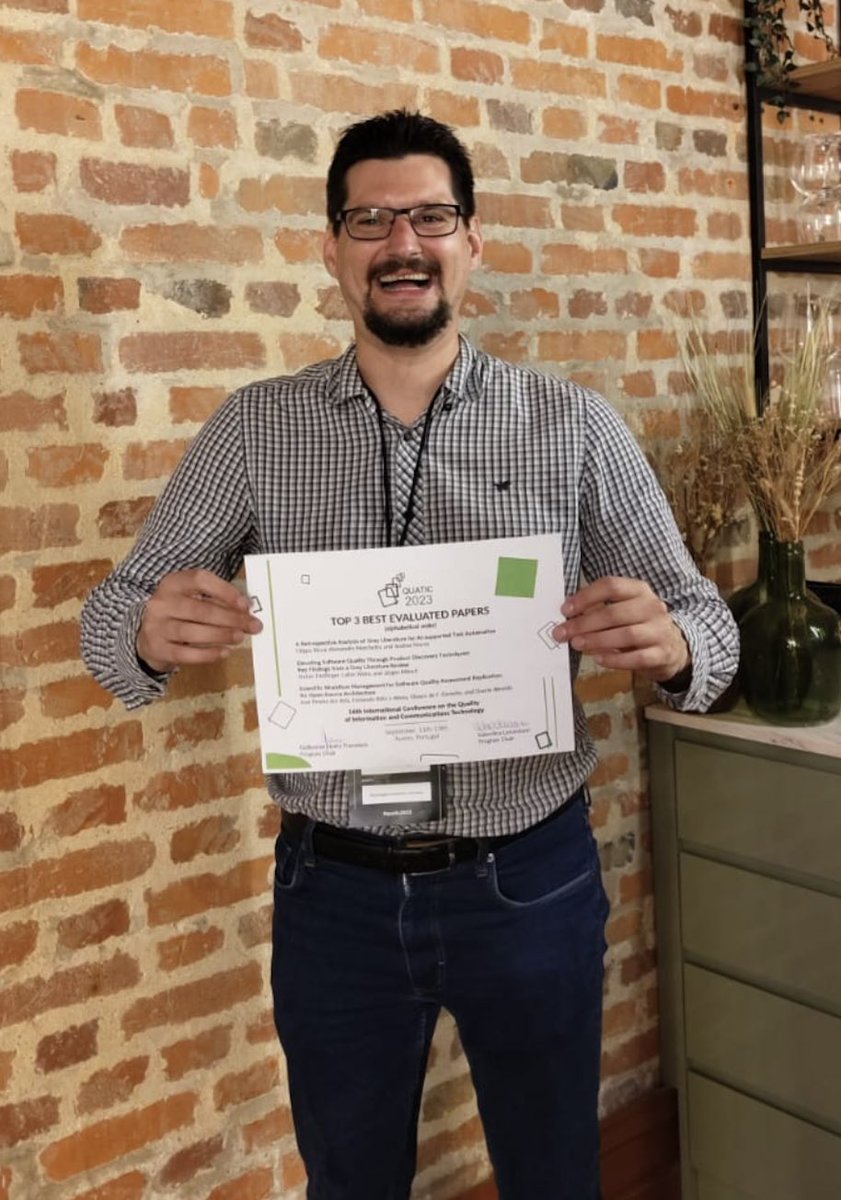 🌟 We are delighted to have won a Best Paper Award at the 16th International Conference on the Quality of Information and Communication Technology. 🏆

🔗 You can access a preprint of the paper here: bit.ly/quatic23 

<a href="/STrieflinger/">Stefan Trieflinger</a> <a href="/quatic_conf/">QUATIC2023</a> #QuATIC2023
