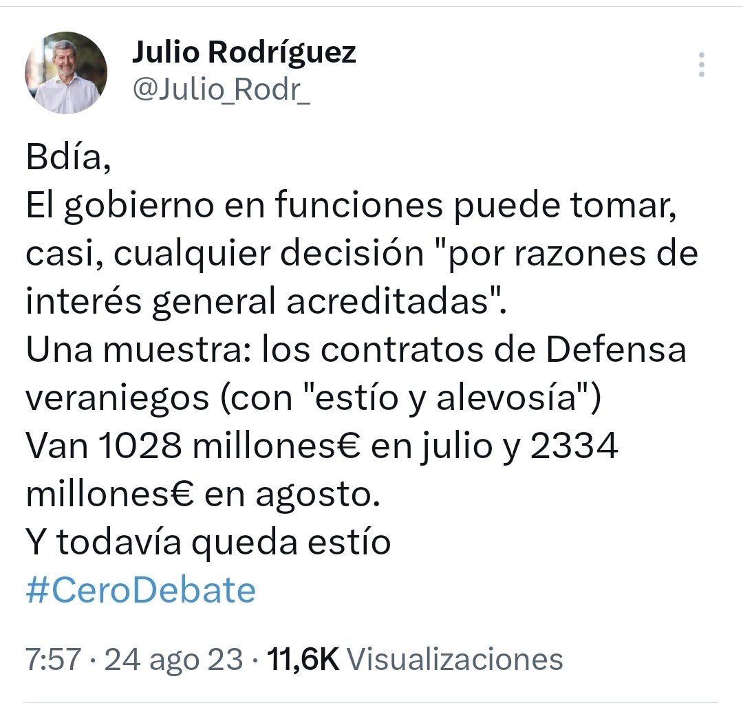 Julio_Rodr_'s tweet photo. Bdía,
Noticia de Defensa, en CM: retirada de la Gran Cruz del MM a Pinochet.
Pero de camino, se aprobaron contratos (2.200 millones €), y se lanzaron tres programas (5.500 millones €).
Un poco cara la medalla ¿no?
¡Gobierno en funciones!👇🏻
https://t.co/1Vhrg3elVG
#SumaYSigue 👇🏻 https://t.co/p2z9T9sZzQ