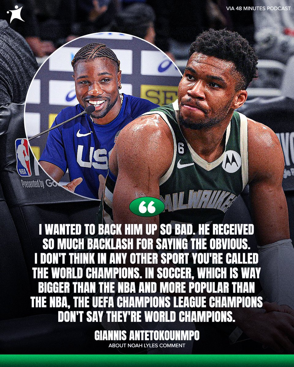 BasketNews_com's tweet image. Giannis Antetokounmpo agreed with Noah Lyles laughing at NBA champions calling themselves world champions 🗣️

Which side do you support? 🤔