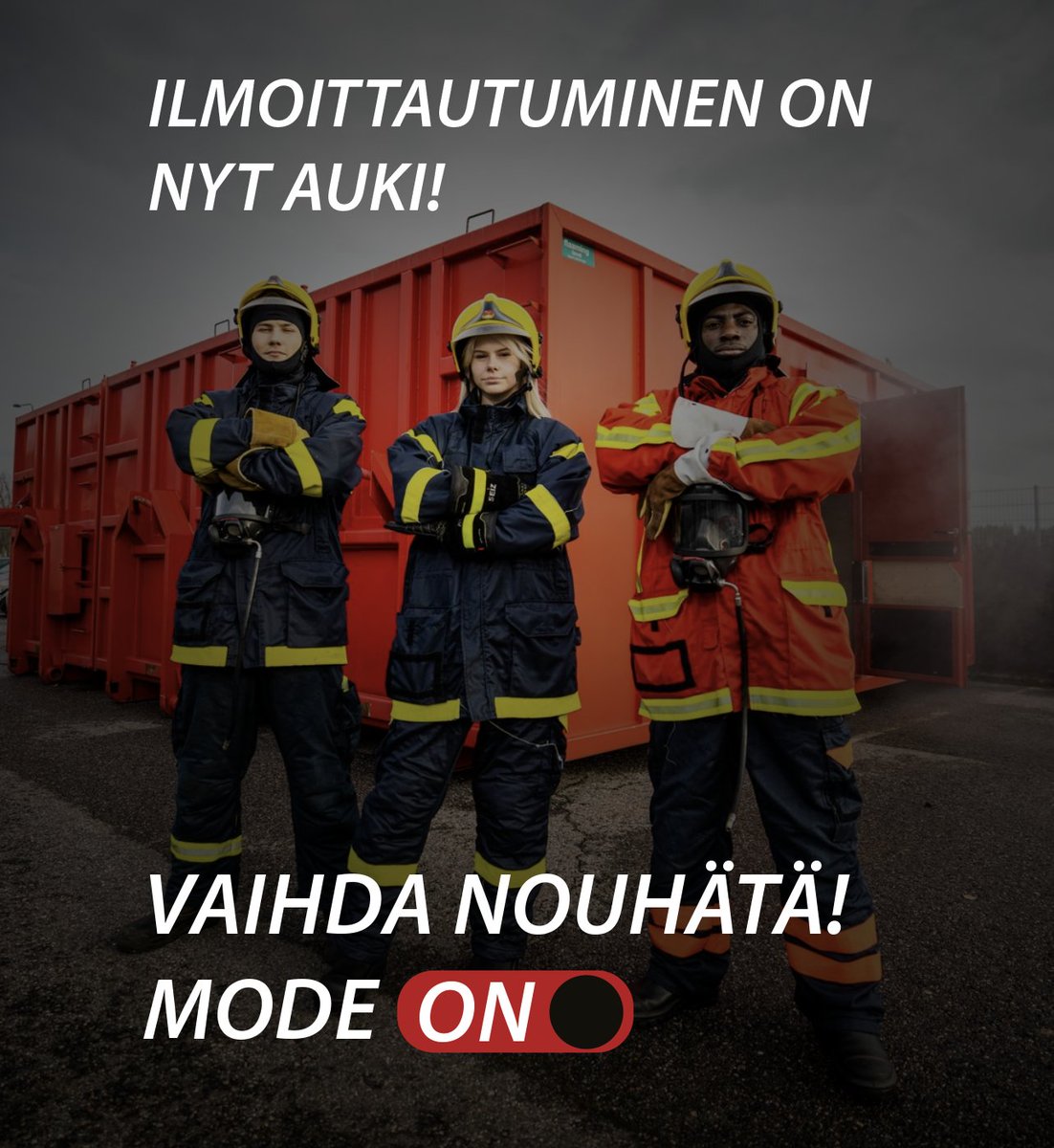 Koulujen kasiluokat: Nyt on oikea aika ottaa paloturvallisuus haltuun!

Ilmoittautuminen vuoden 2024 NouHätä!-pelastustaitokampanjaan on alkanut. Viime vuonna mukana oli n. 80 % kasiluokkalaisista.

#nouhätä #koulu #opetus #pelastustoimi

nouhata.fi/ilmoittautumin…