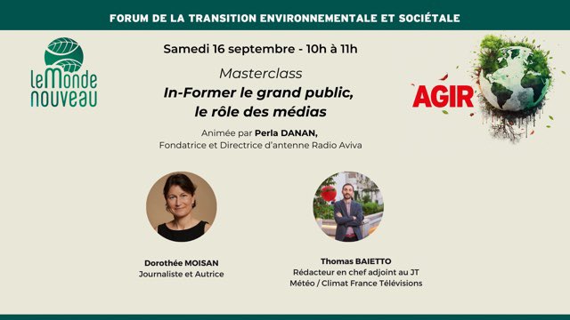Samedi, j’aurais le plaisir de participer au forum @Le_mondenouveau à Montpellier. Avec @DoMoisan, nous parlerons du rôle des médias face aux crises écologiques. Le programme complet (avec notamment une conférence de @valmasdel) est à retrouver ici : lemondenouveau.fr/?fbclid=IwAR0t…