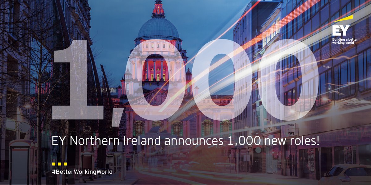 EY is proud to announce the creation of 1,000 new roles over the next five years in EY Northern Ireland. Find out more here – go.ey.com/3ravHgD #BetterWorkingWorld #EYNI