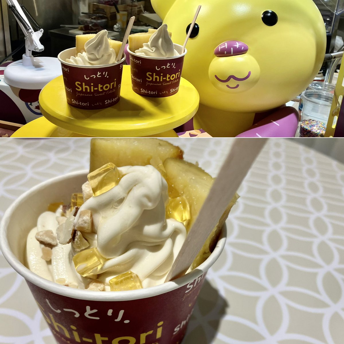 tk_westend00's tweet photo. (※振り返り)
大好きな🥔”Shi-tori Cafe”にて。
濃厚でなめらかなソフト
クリームに、焼き芋は
驚くほど甘く、これぞ
sweet potato というお味。
今回、トッピングに、ナッツと
ハチミツゼリーを。
โคตรอร่อยめっちゃ美味しい😋
#shitori #shitorith https://t.co/WvL6Y5GSNt