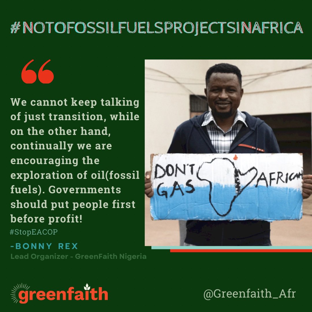How long must the earth mourn..? Jeremiah 12:4. What comes from the earth is to sustain life, and not to destroy it. Fossil fuels projects like @EACOP_ are depriving us from this wonderful gift of life. That’s why Africans are saying #StopEACOP & #notofossilfuels.#Faiths4Climate