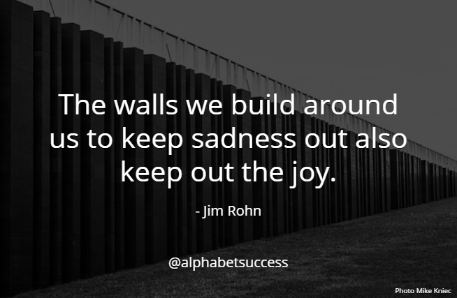 CreativeEMarket's tweet photo. The walls we build around us to keep sadness out also keep out the joy. - Jim Rohn #quote #WednesdayWisdom https://t.co/WoUjy1C1vh