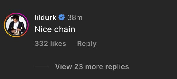 8KIZS's tweet photo. Lil Durk commented under HAN’s Instagram post : « Nice chain » https://t.co/hBuFrstiuW