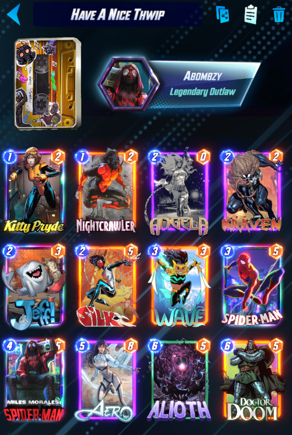 milezeromedia's tweet photo. Reached Infinite this season on the back of SafetyBlade's Wave Lockout build.
Had a blast playing this deck, so many fun play patterns.

@MarvelSnapZone
@SnapDecks
@SafetyBlade_HS 
#MarvelSnap https://t.co/8IWxXTrrZh