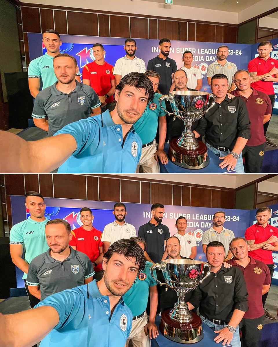 IndSuperLeague's tweet photo. @eastbengal_fc @Sports18 @OdishaFC @NEUtdFC @mohunbagansg @RGPunjabFC @JioCinema @JamshedpurFC @KeralaBlasters A Room Full of ⭐s 😎

#ISL #ISLMediaDay #ISL10 #LetsFootball #ISLSelfie | @eastbengal_fc https://t.co/3ii3G3tylj
