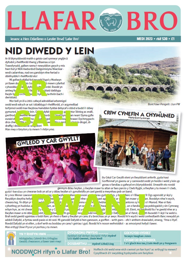 Llafar Bro (@llafarbro) on Twitter photo Rhifyn Medi allan rwan!
Rhifyn mwy na'r arfer, efo'r colofnau rheolaidd ac erthyglau newydd; adolygiad #Baiaia <a href="/gaitoms/">Gai Toms</a> a #LlygadDieithryn <a href="/seimonaplewis/">Simon Chandler 🇪🇺🏴</a>; newyddion <a href="/BroFfestiniog/">Clwb Rygbi Bro Ffest</a> <a href="/BlFfestiniogfc/">CPD Amaturiaid Blaenau Ffestiniog Amateurs FC</a> <a href="/CwmniBro/">Cwmni Bro Ffestiniog</a> @DrefWerdd @cyngortrefffest a LLAWER MWY!
#yagym <a href="/PapurauB/">Papurau Bro</a> Rhifyn Medi allan rwan!
Rhifyn mwy na'r arfer, efo'r colofnau rheolaidd ac erthyglau newydd; adolygiad #Baiaia <a href="/gaitoms/">Gai Toms</a> a #LlygadDieithryn <a href="/seimonaplewis/">Simon Chandler 🇪🇺🏴</a>; newyddion <a href="/BroFfestiniog/">Clwb Rygbi Bro Ffest</a> <a href="/BlFfestiniogfc/">CPD Amaturiaid Blaenau Ffestiniog Amateurs FC</a> <a href="/CwmniBro/">Cwmni Bro Ffestiniog</a> @DrefWerdd @cyngortrefffest a LLAWER MWY!
#yagym <a href="/PapurauB/">Papurau Bro</a>