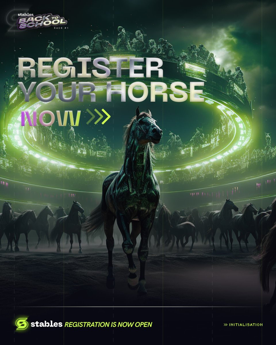 playstables's tweet photo. It's time to register your horses to the Stables Back-to-School Race #1 🏇

You know what you have to do Racers! 

👉 https://t.co/uKkTOinYft

We hope you'll like how we reworked some part of the interface 😇 

#tezos #OwnPlayThrill https://t.co/j85fh783Oy