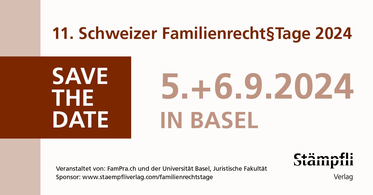 JurBSFankhauser's tweet photo. SAVE the DATE! 🖍️✅ Wer im Familienrecht tätig ist, muss sich diesen Termin notieren. An den Familienrechtstagen 2024 in Basel werden aktuelle und kontroverse Themen aus Praxis und Theorie diskutiert und neuste Entwicklungen aufgegriffen. https://t.co/o3MH7NnQGk