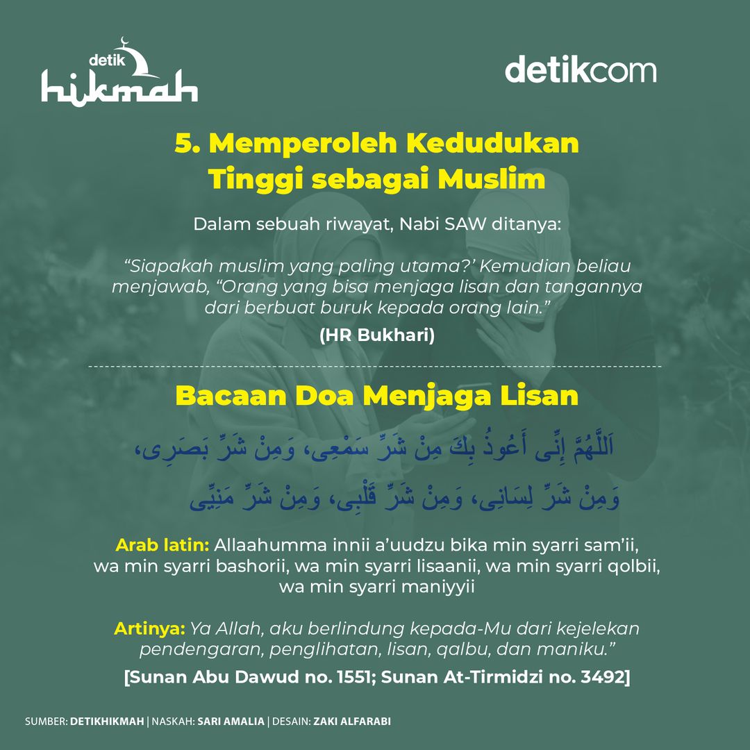 detikHikmah's tweet image. Lisan merupakan anugerah yang Allah SWT berikan kepada manusia. Dengan lisan, manusia dapat mengkomunikasikan apa yang mereka rasakan di lubuk hatinya😇⁣
⁣
Lantas, apa saja keutamaan yang diperoleh dari menjaga lisan? Berikut hadist menjaga lisan:⁣
⁣
#hadist #detikhikmah