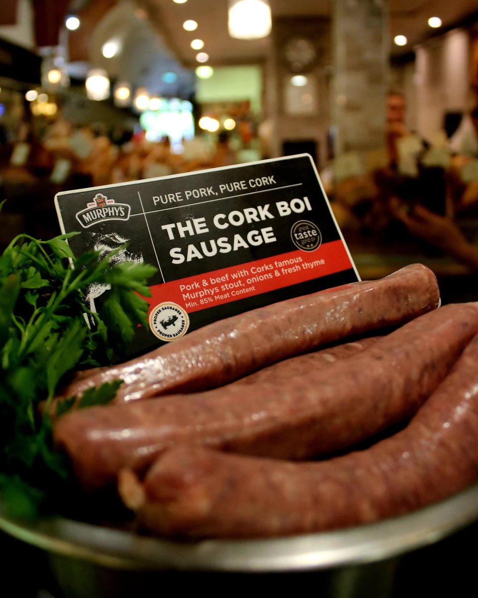 Savouring the Flavours of Cork, One bite at a time🙌 Our Cork Boi Sausage is a true taste of Cork City with the rich notes of Murphy's Stout, Onions and Thyme💪 Its proper Cork bai! 📍 @EnglishMarket #ProperSausages #purecork #sausages #englishmarket #murphysstout #corkc