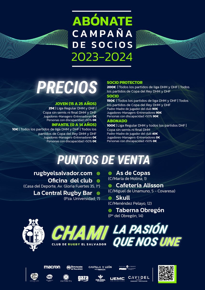 Chami_Rugby's tweet photo. ⏳¡Aún estás a tiempo de conseguir tu carné💳de socio de @Chami_Rugby para esta temporada 23/24! 

🗓️Hasta el día 24, periodo bonificado con sorteo de regalos🎁 
 
👉Puedes hacerlo en https://t.co/Qv9ucEAvmp, y en los establecimientos colaboradores  

🏳️🏴#LaPasiónQueNosUne https://t.co/bCWYlNEovZ