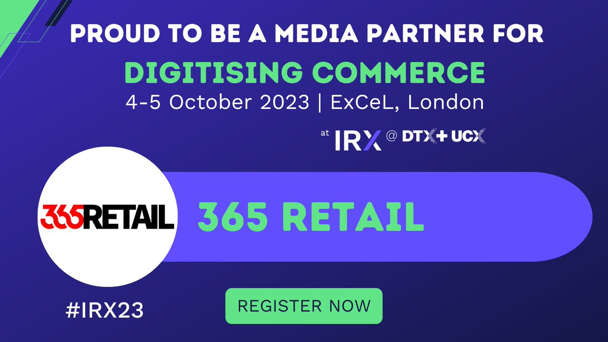 etailexpo's tweet photo. We're excited to announce media partner @365Retail! Leveraging a decade of expertise, they deliver the latest updates, trends, and insights in physical, e-commerce, and social retail tech. Register your FREE pass for IRX now - https://t.co/PgF2T8Ztcy #irx23 #digitisingcommerce https://t.co/QtHrZL7CaR