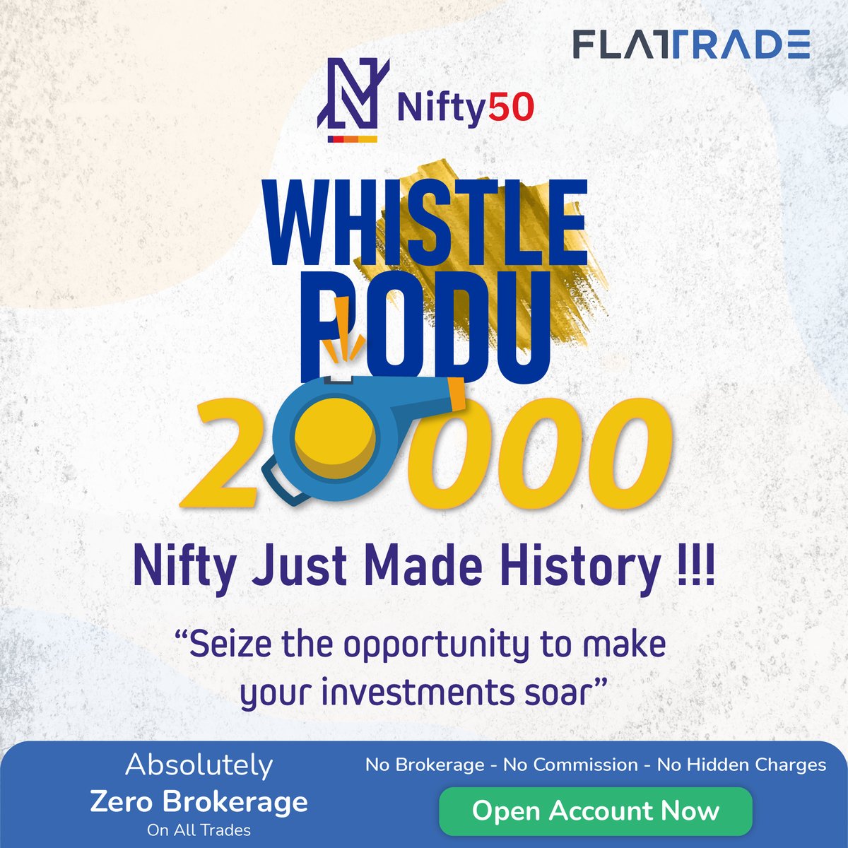Flattradein's tweet photo. Nifty-ku Whistle Podu!!! 

#Nifty closes above 20,000-mark for the 1st time in its history as bulls march on after a brief pause 

#Nifty50 #StockMarketIndia #Stocks #20000 #NSE https://t.co/DbkJcXRD2B