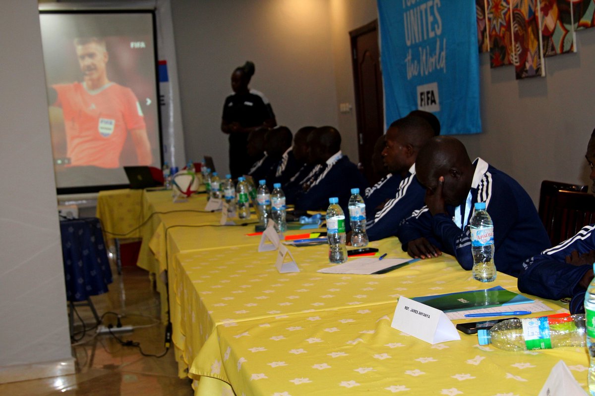Mr. Victor Lawrence the Secretary General of SSFA, lecturing the referees on the disadvantages of match fixing today during the ongoing FIFA 2023 MA Elite Course at Juba Landmark Hotel.