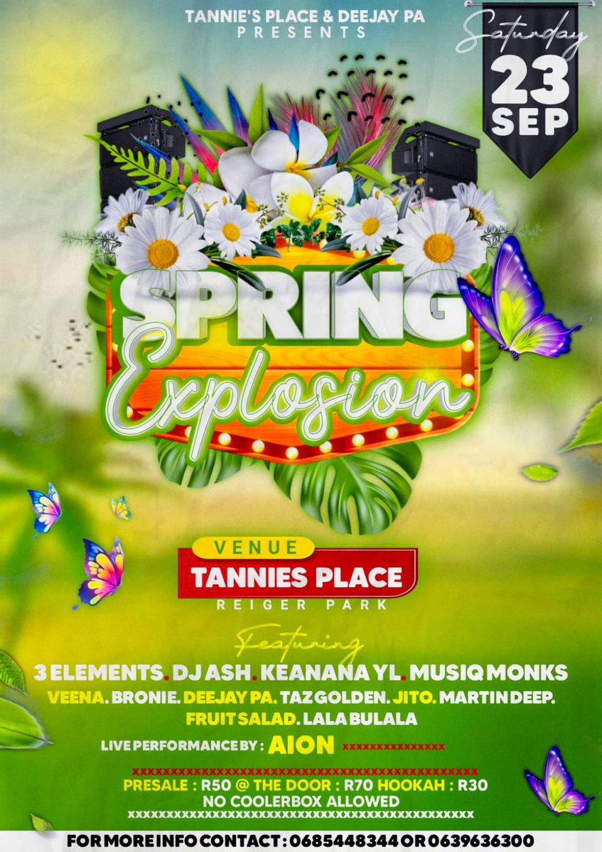TazGolden's tweet image. Let's Play HOUSE!!!

23.09.23 - #SpringExplosion (Tannie's Place, Reiger Park)

29.09.23 - #GoldenFridays (Mama Mexicana, Maboneng JHB)

Booking Details:
📧:bookgoldenchild@mnifst.africa
☎️:+27 72 728 3622