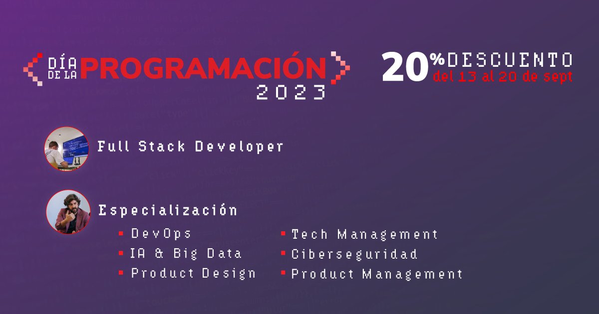 geeks_academy's tweet image. Nuestra sorpresa el #DíaDeLaProgramación es hacer que septiembre te ilusione y te cueste MENOS, literalmente. 😜
 
Por eso todos nuestros Bootcamps están al 20% de descuento, solo hasta el 20 de septiembre. 💥

¡Conoce experiencias y anímate aquí! 👉 geekshubs.com/dia-de-la-prog…