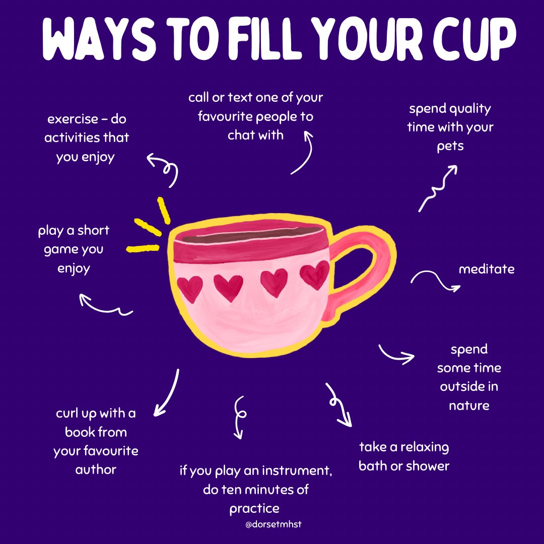 You may have heard the saying ‘You can’t pour from an empty cup.’ What does this mean? 🫗🥛 If we focus on what we can we do to fill up our cup and support our own wellbeing, we can feel our best.  Here are a few ideas you can do every day to keep your cup full 👇