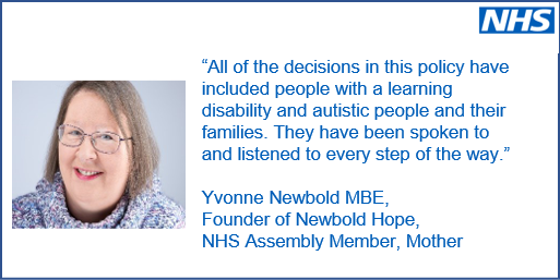 NHSAbility's tweet photo. The new care, education and treatment review and dynamic support policy has been coproduced with #FamilyCarers, #Autistic people and people with a #LearningDisability. Hear @YvonneNewbold views   https://t.co/qAdT8f2oG1 #HomesNotHospitals #CETR https://t.co/dEEd6BmdPx