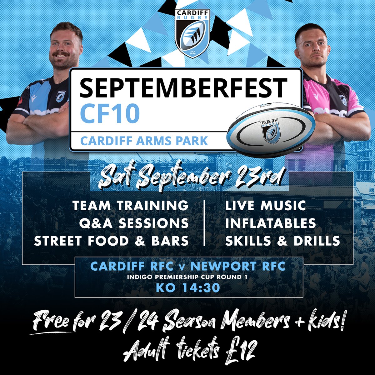 Cardiff_Rugby's tweet photo. Enjoy an action-packed family-fun day
@ArmsParkCardiff as Summerfest returns as '𝗦𝗲𝗽𝘁𝗲𝗺𝗯𝗲𝗿𝗳𝗲𝘀𝘁' in 2023!

🔗 https://t.co/Yg8WzacsBW

#AlwaysCardiff 🔵⚫️ https://t.co/90z4qIVWwV